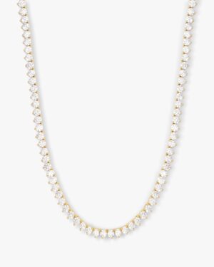 Mama Not Your Basic Tennis Necklace 18" - Gold|White Diamondettes