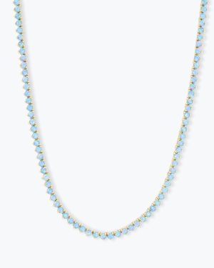 Not Your Basic Tennis Necklace 16" - Gold|Blue Opal