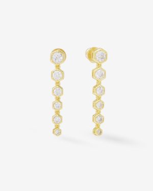 Queen Bee Drop Earrings - Gold|White Diamondettes