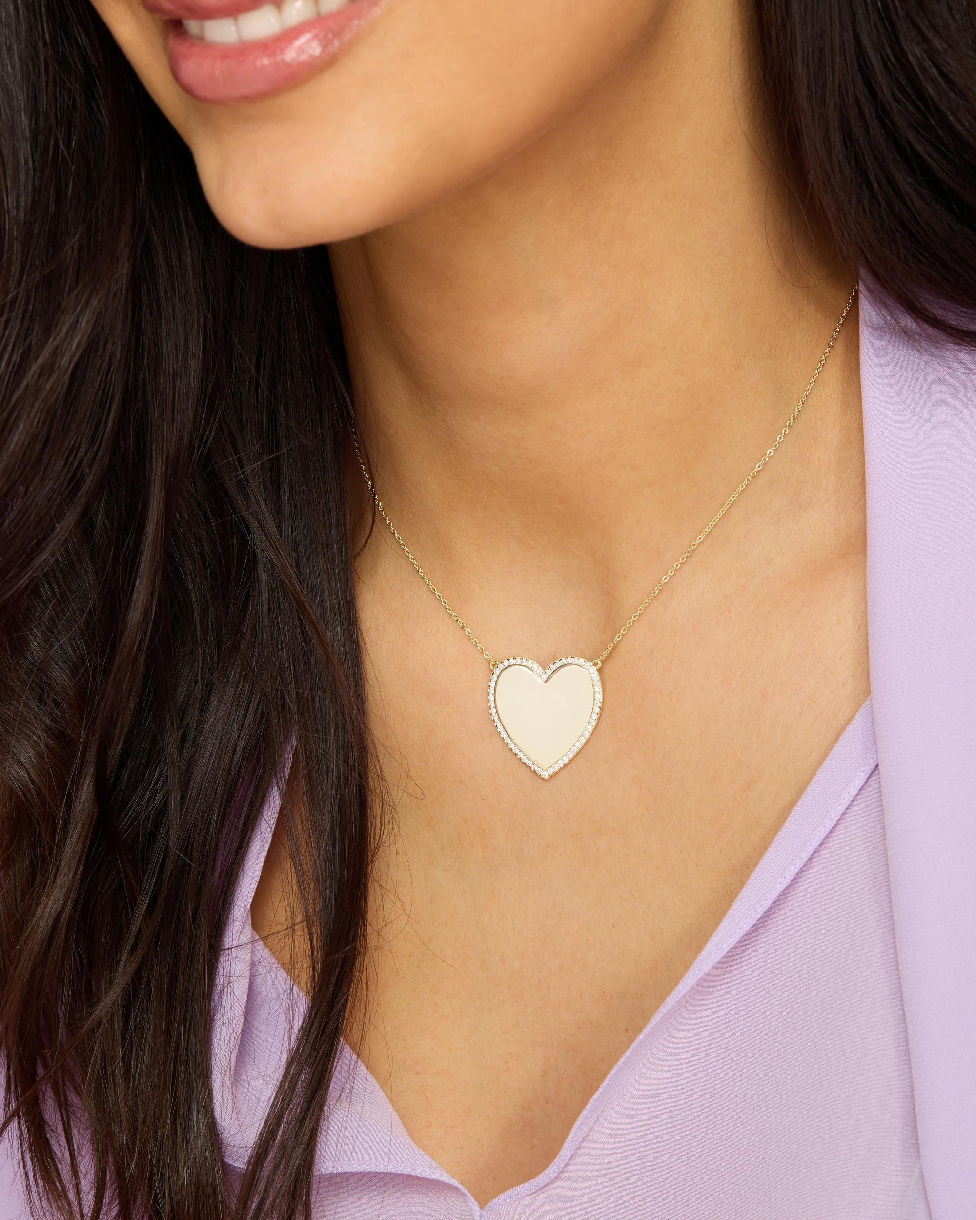 XL You Have My Heart Pavé Necklace - Gold|White Diamondettes