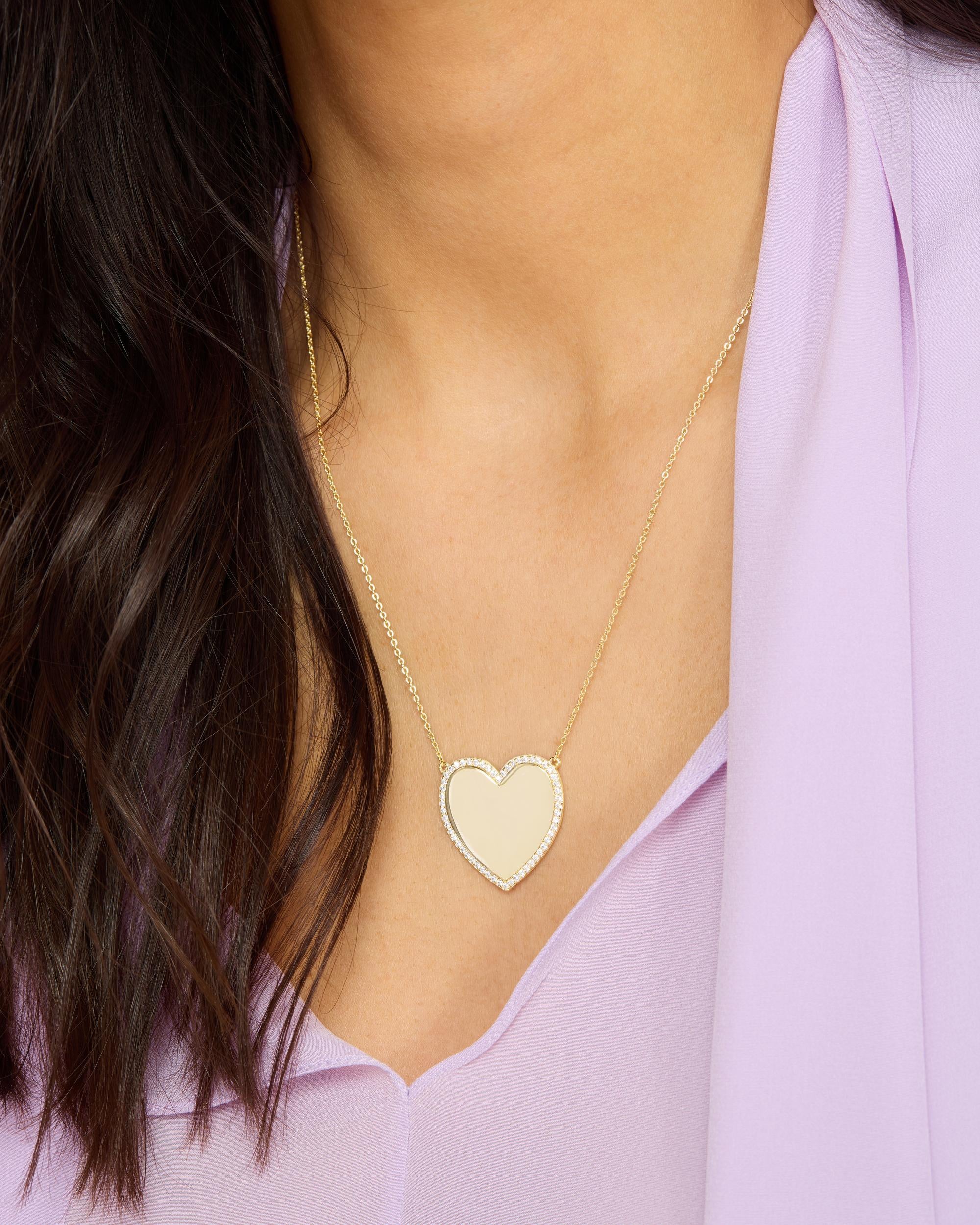 XL You Have My Heart Pavé Necklace - Gold|White Diamondettes