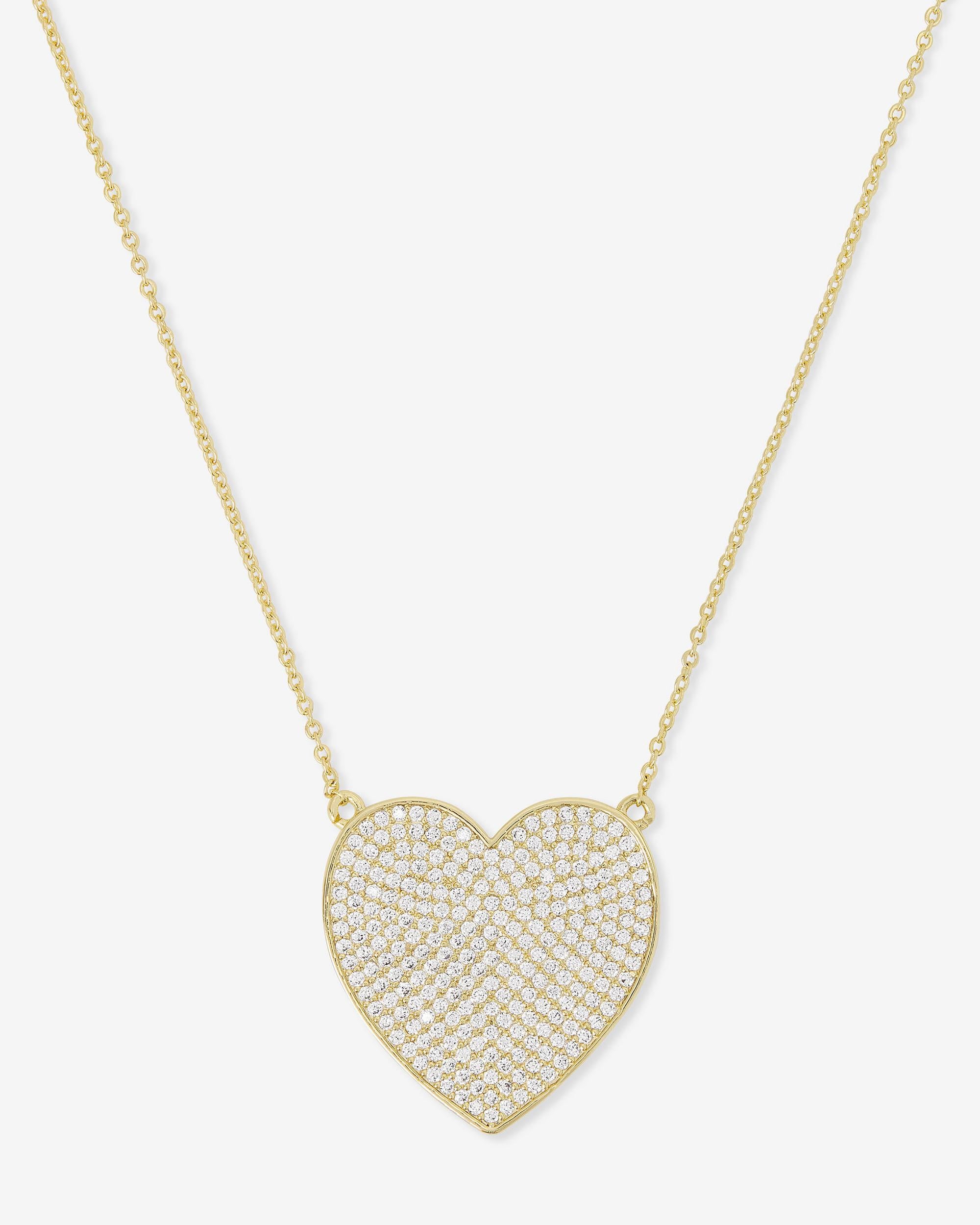 XL You Have My Whole Heart Pavé Necklace - Gold|White Diamondettes