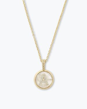 Baby Love Letters Medallion Necklace - Gold|White Diamondettes