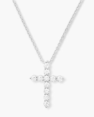 "Oh She Fancy" Small Cross Pendant - Silver|White Diamondettes