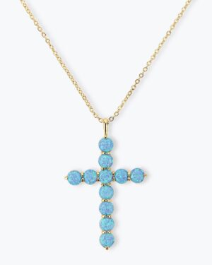 "Oh She Fancy" Cross Pendant - Gold|Blue Opal