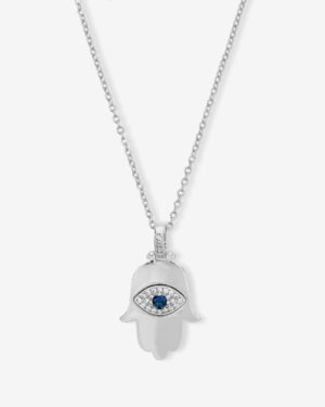 Hamsa Pendant Necklace - Silver|White Diamondettes