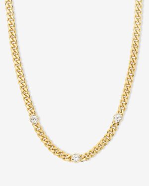 Julian Triple Diamond Necklace 16" - Gold|White Diamondettes