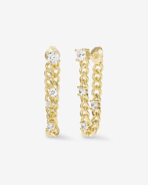 Julian Triple Diamond Soft Chain Hoops - Gold|White Diamondettes