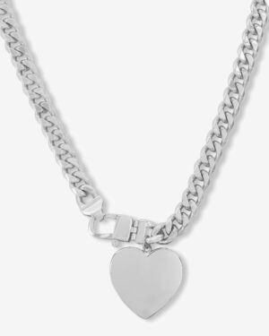 Julian XL Heart Cuban Chain Necklace 18" - Silver